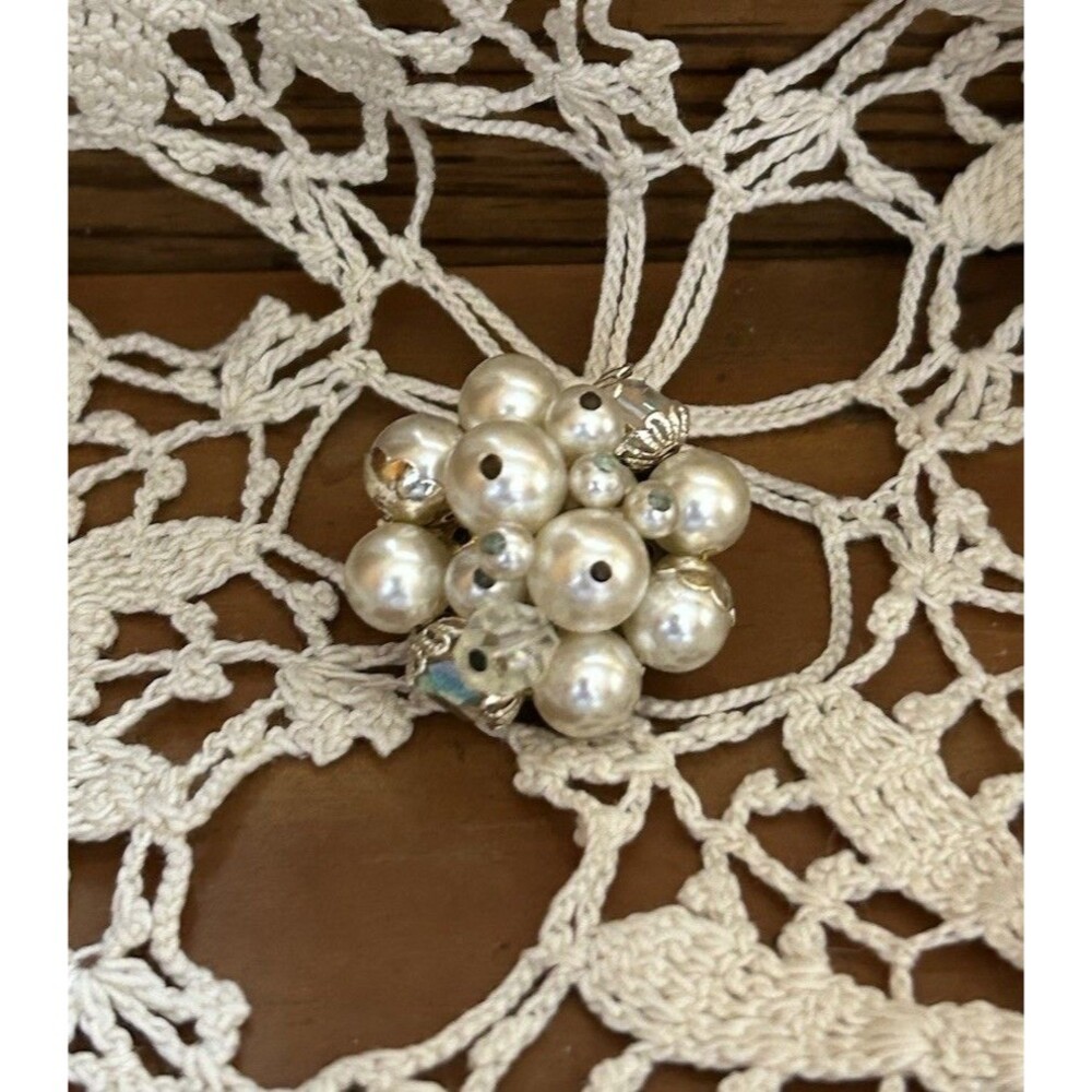 Vintage 1950s Brooch Pin Clip Faux Pearl MCM Costume Jewelry